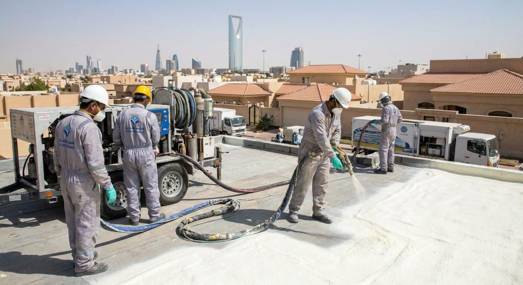 تركيب عزل الفوم على سطح منزل في الرياض